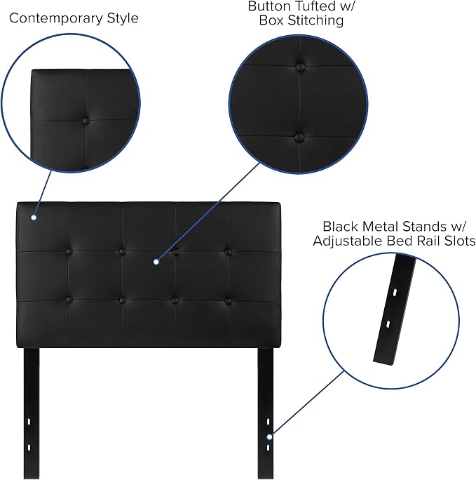 Flash Furniture Twin Tufted Vinyl Headboard, Black | Adjustable Height, Easy Install, Bedroom Decor