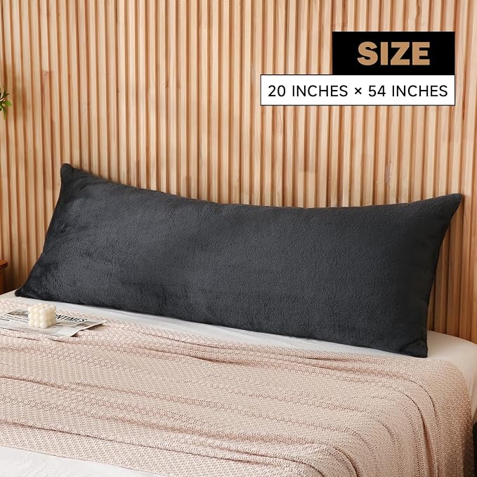 DOWNCOOL Large Body Pillow Insert with Faux Fur Cover - Fluffy Long Bed Pillow for Sleeping - Breathable Full Body Pillow for Adults - 20x54 inch (Grey, with Cover)