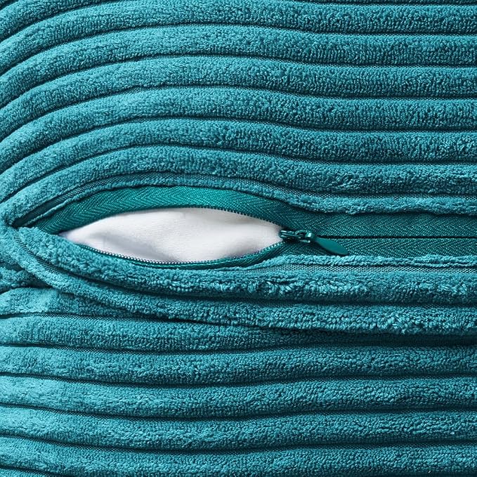 MIULEE Decorative Throw Pillow Covers for Couch 20x20 Inch Teal Blue 2 Pack | Boho Broadside Striped Patchwork Pillow Covers, Soft Corduroy Cushion Cases, For Sofa Bed Livingroom Home Decor