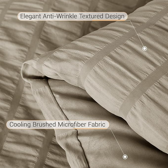 7 Pieces California King Comforter Set, Seersucker Bed in a Bag Cal King Size, All Season Luxury Bedding Set with Comforter, Flat Sheet, Fitted Sheet, Pillowcases & Shams, Linen