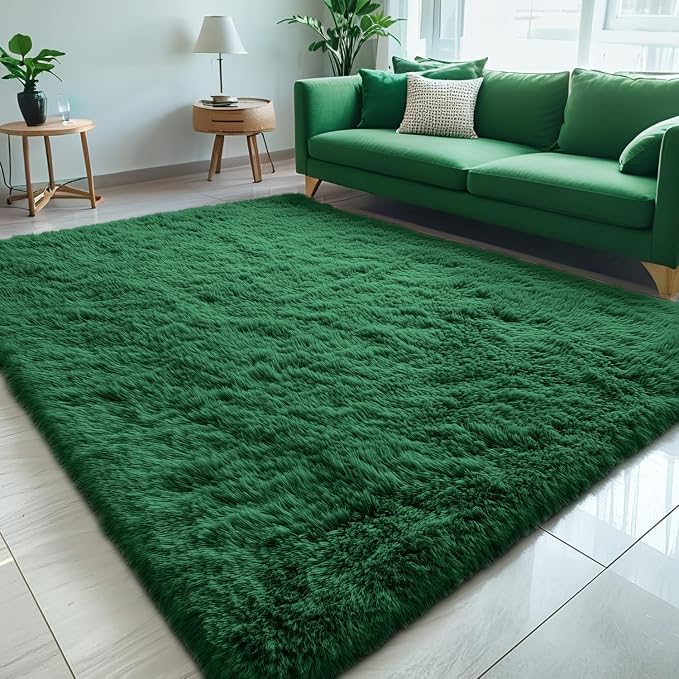 OLANLY 5x7 Machine Washable Large Area Rugs for Living Room, Bedroom, Soft Fluffy Shaggy Bedside Rug, Indoor Floor Carpet for Kids Girls and Boys, Dorms, Nursery, Home Decor Aesthetic, Dark Green