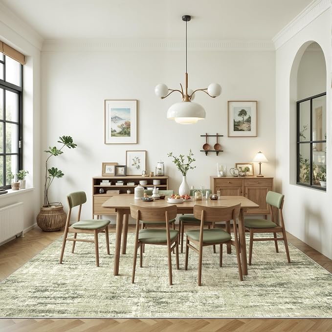 3x5 Rug Non Slip, Abstract Washable Entryway Rug for Bedroom Green | Soft & Lighweight, Folable, Stain Resistant Low Pile Thin Indoor Distressed Carpet Rugs for Living Room,Laundry Room,Kitchen