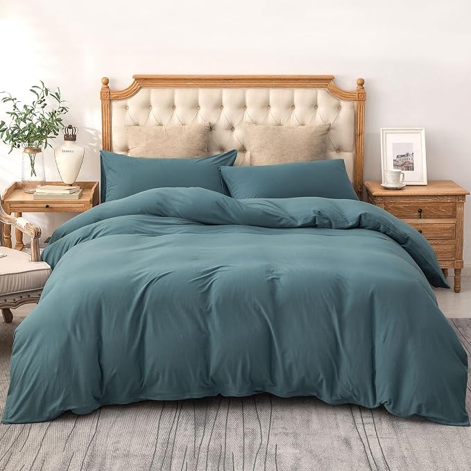 PURE ERA Jersey Knit Sheet Set Solid Cerulean Blue Oversized Queen | 100% Cotton, 3 Piece Set, T Shirt Soft, Breathable, Envelope Closure Pillowcases, Hidden Zipper, 8 Ties, No Insert, Modern