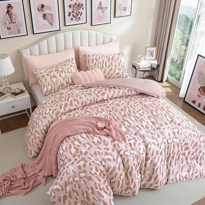 Cheetah Print Comforter Set King Size, Luxury Leopard Print Bedding, Beige | Soft Microfiber Animal Bedding Set with 2 Breathable Pillowcases, Faux Fur Texture, for an All-Season Comforter