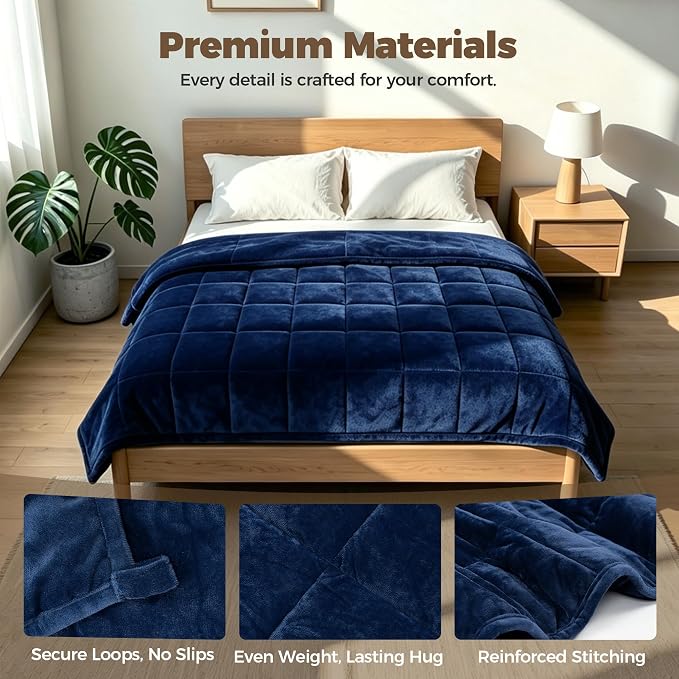 Weighted Blanket 17 lbs, Soft Crystal Velvet, Queen Blue | 60 x 80 Inches,Heavy Blanket, Premium Glass Beads,For Bed Sofa