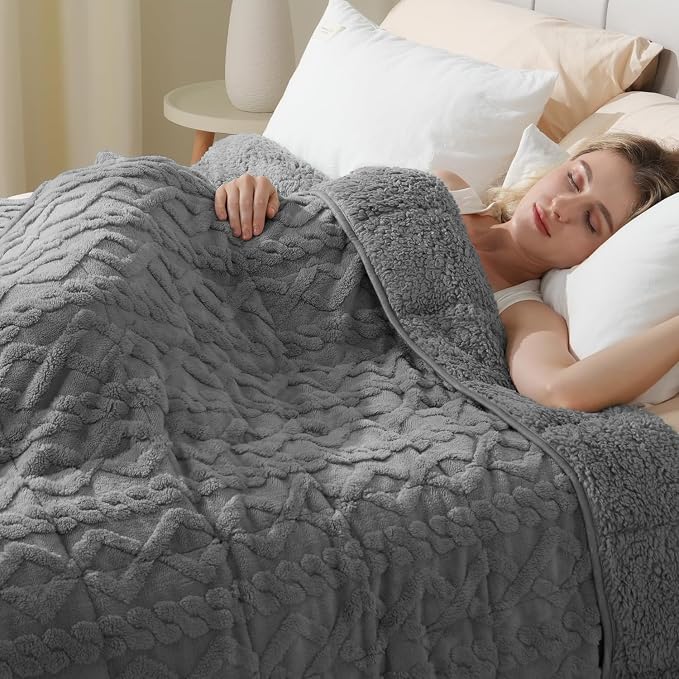 Ultra Soft Sherpa Weighted Blanket for Adults, 80"x87" 15lbs Heavy Blankets | Cozy Comfort for Relaxing Nights, Double-Sided Fluffy Sherpa & Fleece, Double Inner Layers-No Bead Bunching, Even Weight