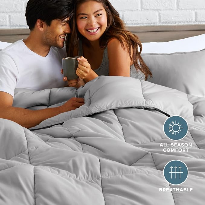 Bare Home Full Comforter Set - 1800 Ultra Soft (Full, Light Grey) | All-Season, Breathable, Hypoallergenic, Premium 1800, Warm, Cozy