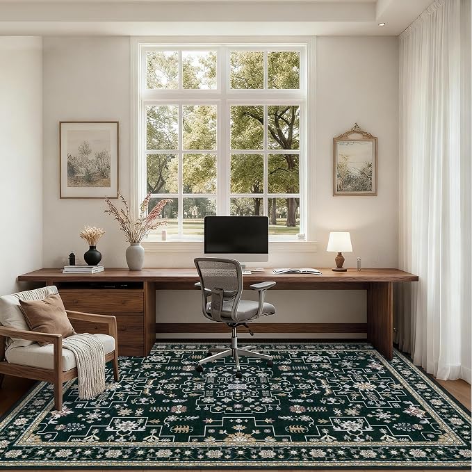 4x6 Area Rugs Living Room: Washable Vintage Rug for Bedroom Black | Boho No Slip Stain Resistant Rug Soft Indoor Decor Floor Floral 4x6 Area Rugs for Dining Room, Nursery, Hallway, Home Office
