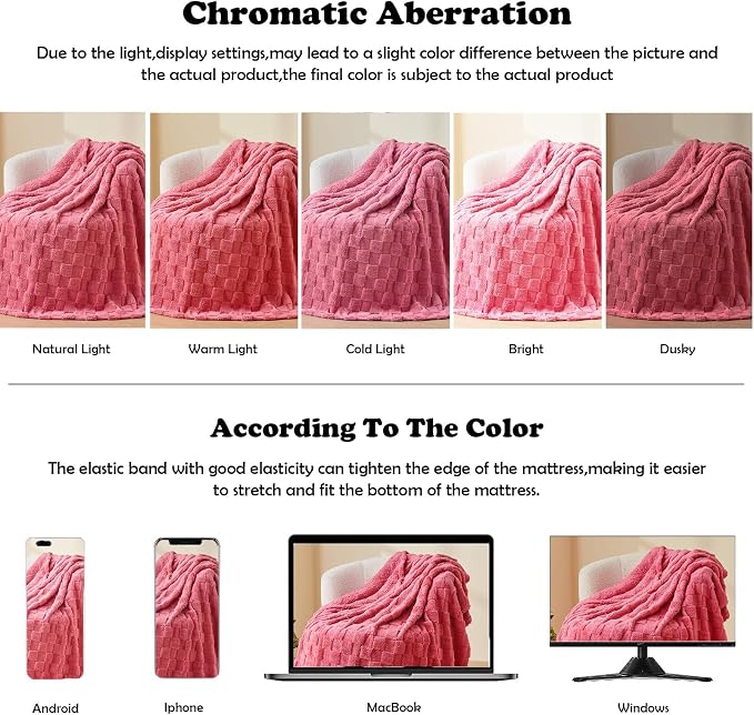 NEWCOSPLAY 3D Checkered Flannel Queen Blanket, Coral Pink, 90"x90" | Super Soft Cute Lightweight Decorative Premium Silky Fleece Blanket for Couch Sofa Bed, Gift for Women Men, All Season Use
