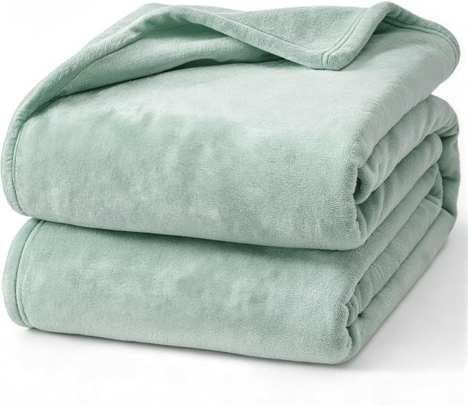 Hansleep Throw Grey Green Fleece Blanket, Soft Flannel Bed Blanket | Fuzzy Cozy Blanket 50x60 Inches, Multi-use for Bed, Sofa, Couch, Travel, Camping, All Season Warm Lightweight Cover