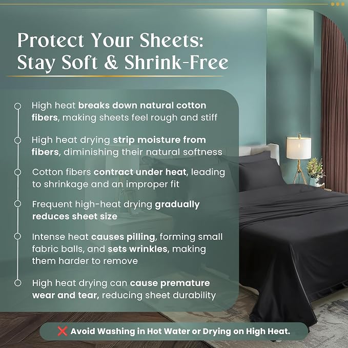100% Cotton King Size Sheets Set, 4 Piece Sheet & Pillowcase Sets -Charcoal | 800 Thread Count, Sateen Weave, Hotel Luxury King Sheet Set, 15" Deep Pocket, Buttery Soft, Cool & Breathable Cotton Sheets