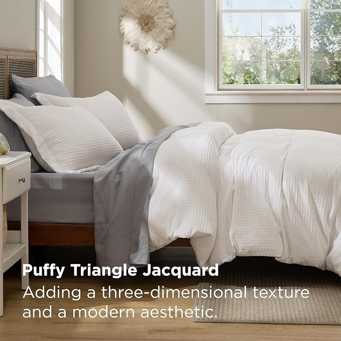 Bedsure Waffle Duvet Cover Queen Size - Only Includes 1 Duvet Cover (90"x90"), Luxury, Soft & Breathable Bedding for All Season, Wrinkle-Resistant Zipper Bedding with 8 Corner Ties, Ivory White