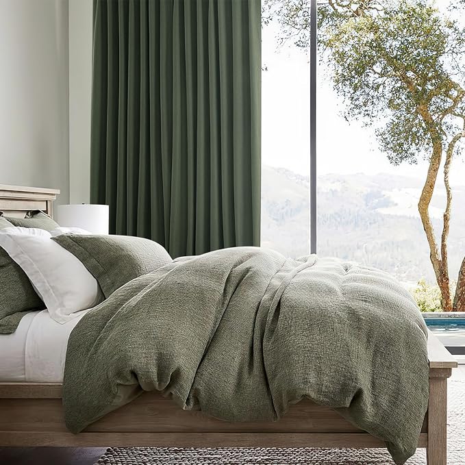 QJmydeco Privacy Curtains for Room Divider, Luxury Curtains for Living/Bedroom 100 Inch Long Dark Academia Olive Green Blackout Drapes Insulated Heavy Linen Burg for Track System(W50 xL100 2 Panels)