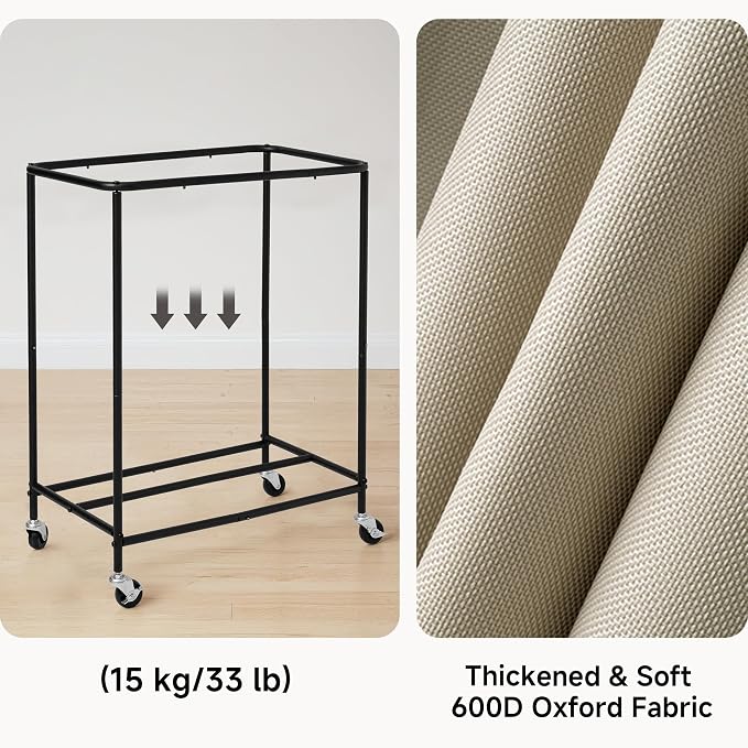 StorageWorks 2 Section Laundry Hamper, 100L Tan Sorter Cart with Wheels | 2 Section Laundry Hamper with Wheels, Tan Sorter Cart, Rolling Organizer for Bedroom, Bathroom, Apartment