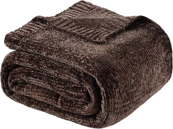 Dark Brown Throw Blanket for Couch, Soft Chenille Throw Blanket 51"x67" | Shiny Chenille Blanket, Cozy Brethable Knit Throw Blanket for Bed Sofa Home Decor