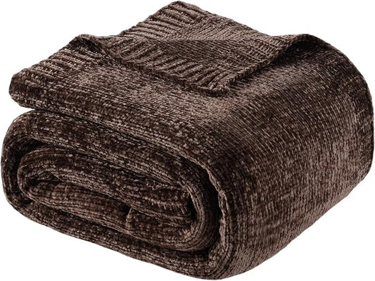 Dark Brown Throw Blanket for Couch, Soft Chenille Throw Blanket 51"x67" | Shiny Chenille Blanket, Cozy Brethable Knit Throw Blanket for Bed Sofa Home Decor