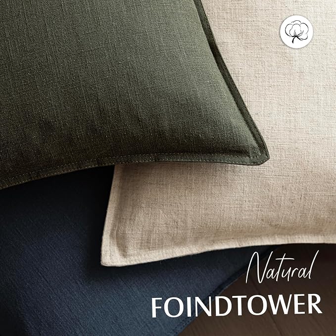 Foindtower Linen Solid Decorative Throw Pillow Cover 26x26 Inch Dark Green | Boho Farmhouse Morden Pillowcase,Pack of 2 Soft Accent Cushion Covers,Rustic Home Decor for Chair Couch Bedroom Living Room