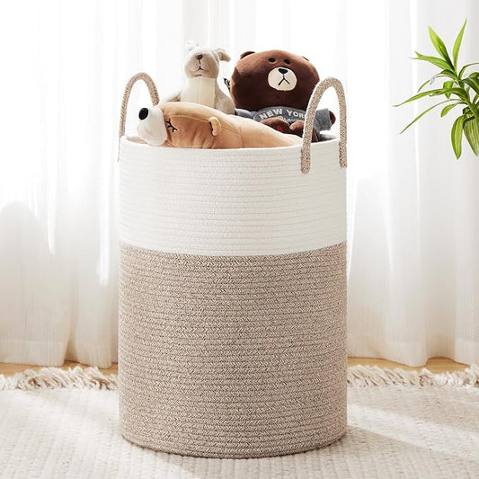 YOUDENOVA Cotton Rope Laundry Hamper Basket, 72L Blanket Basket for Bedroom | Large Woven Laundry Hamper with Sturdy Handles, Collapsible Home Decor Laundry Basket for Laundry, Clothes, Toys in Bedroom