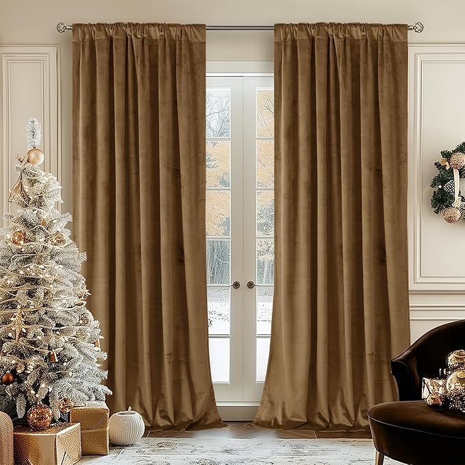 BGment Bronze Brown Velvet Curtains 84 Inch for Bedroom, Thick Thermal Insulated Blackout Curtains Noise Reduce Back Tab and Rod Pocket Window Panels for Living Room, Set of 2 Panels, 52 x 84 Inch | Thermal Insulated, Noise Reducing, Energy Saving, Lux...