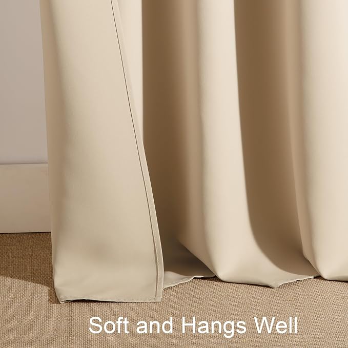 PONY DANCE Blackout Curtains & Draperies - Black Out Window Curtain 2 Panels Home Decoration Thermal Insulated Light Block Drapes Privacy Protect, 42 by 63 inches, Biscotti Beige, Set of 2