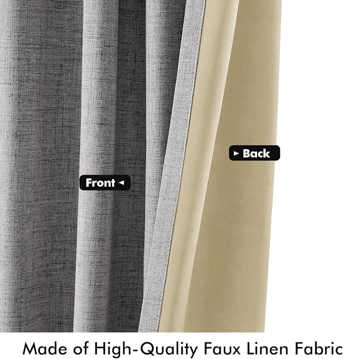 MIULEE 100% Blackout Linen Curtains 42 x 84 Inch Glacier Gray 2 Panels | Thermal Insulated, Room Darkening Drapes for Bedroom Living Room, Back Tab Rod Pocket Pinch Pleated, Solid Luxury Decor