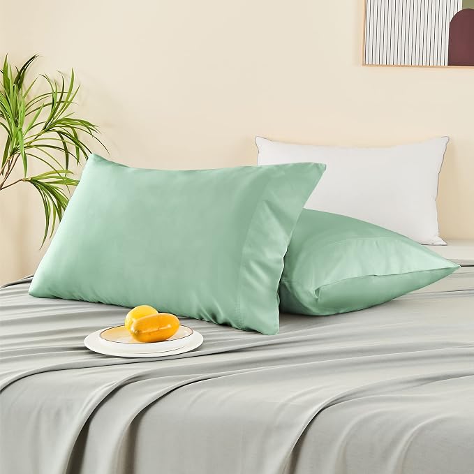 BEDELITE Cooling Pillow Cases Queen, Rayon Made from Bamboo, Mint Green | Cooling and Breathable Pillow Cover for Hot Sleepers & Night Sweats, Silky Soft Cozy, Envelope Closure, 20"x30", Set of 2