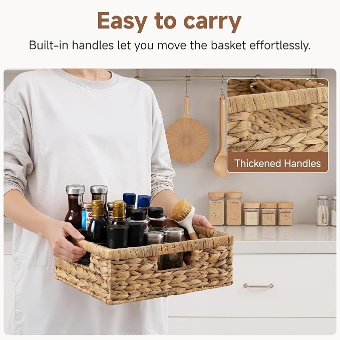 StorageWorks Water Hyacinth Pantry Baskets for Organizing, Natural, 1-Pack | Wicker Storage Baskets for Organizing, Pantry Baskets for Organizing, Woven Baskets, 13 inch Basket, 13"L x 10¼"W x 4 ¾"H