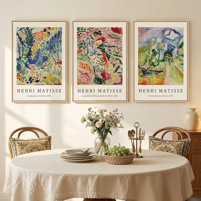Large Framed Colorful Matisse Canvas Wall Art for Living Room, Set of 3 | Abstract landscape, Retro vintage, Fine art prints, 30x60 inch, Bedroom, Hallway, Home office decor