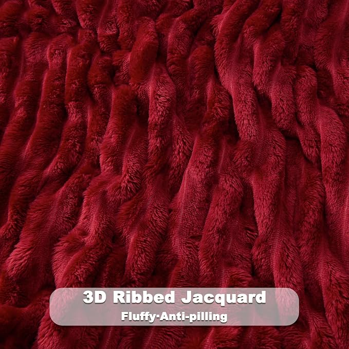 NEWCOSPLAY Fleece Ribbed Cozy Queen Blanket for Couch, Red, 90"x90" | Premium Silky Flannel Blanket, Soft Lightweight Fluffy Throw Blanket for Bed Sofa Decor, Gift for All Season Use