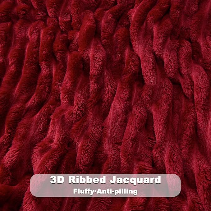 NEWCOSPLAY Fleece Ribbed Cozy Throw Blanket for Couch, Red, 50"x60" | Premium Silky Flannel Blanket, Soft Lightweight Fluffy Throw Blanket for Bed Sofa Decor, Gift for All Season Use