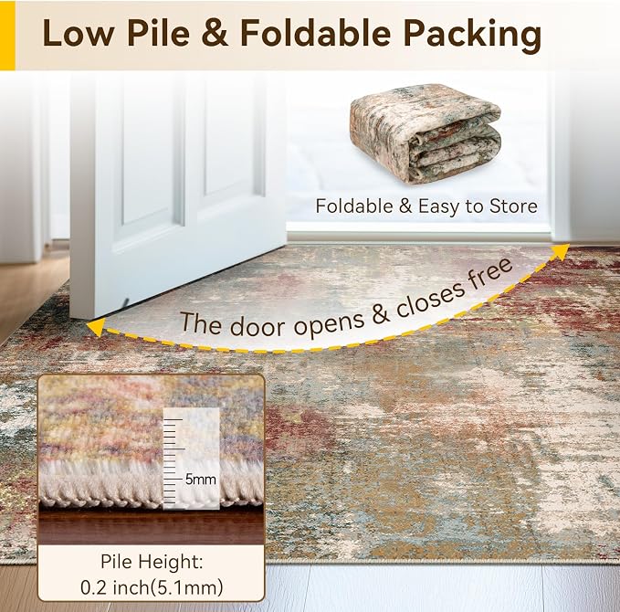 RELEANY Washable Runner 3'x12' Abstract Area Rug for Hallway Rustic Brown | Carpet for Kitchen, Entryway, Bathroom, Living Room, Bedroom, Printed Pattern, Non‑Slip, Soft, Stain‑Resistant, Easy to Clean