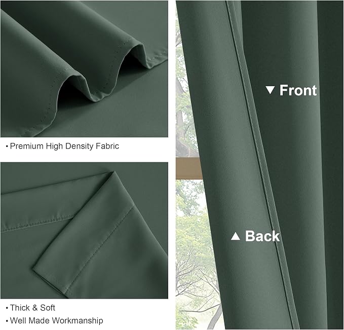PONY DANCE Dark Green Blackout Curtains for Bedroom, Thermal Insulated Window Treatments Rod Pocket Energy Efficient Home Deco Drapes for Living Room, W 42 x L 72 inch, 2 Panels