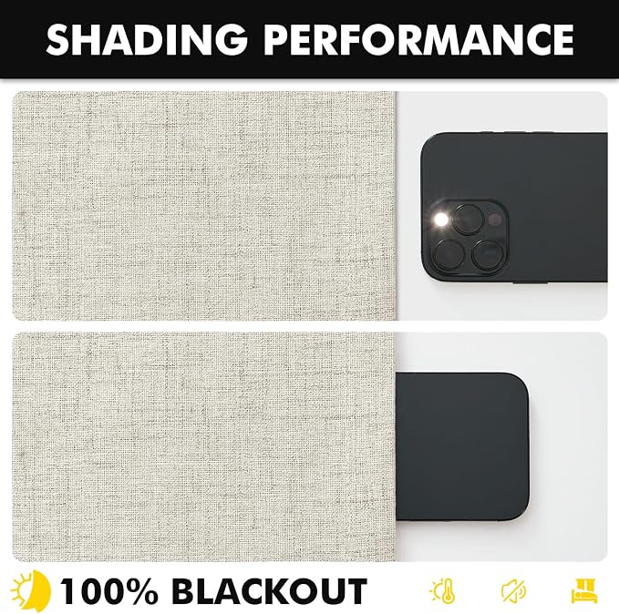 MIULEE 100% Blackout Linen Curtains 42 x 84 Inch Light Cream 2 Panels | Thermal Insulated, Room Darkening Drapes for Bedroom Living Room, Back Tab Rod Pocket Pinch Pleated, Solid Luxury Decor