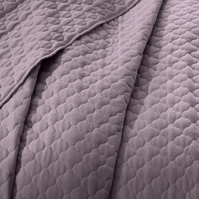 HORIMOTE HOME Quilt Twin Size Grayish Purple, Lightweight Quilt for Summer Ultra-Soft Microfiber Modern Style Quilted Clouds Pattern Bedspread Quit Set 2 Pieces (1 Quilt and 1 Pillow Sham)