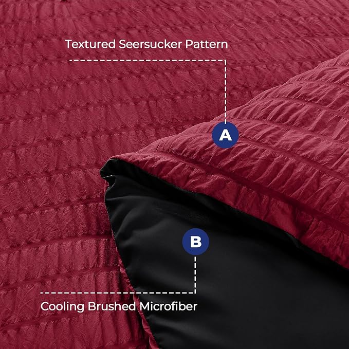 HYMOKEGE Red & Black Queen Comforter Set Seersucker 7 Pieces, All Season Luxury Bed in a Bag for Bedroom, Bedding Set with Comforters, Sheets, Pillowcases & Shams