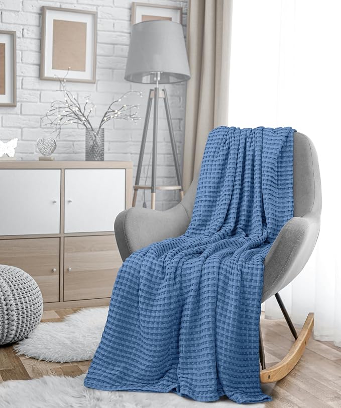 Utopia Bedding 100% Cotton Waffle Blanket King Size Wedgewood, 90x108 Inch | Lightweight Breathable Cozy Summer Bed Blanket Home Decor Gift for Women and Men