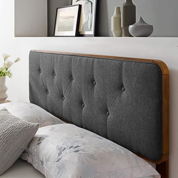 Modway MOD-6235-WAL-CHA Collins Tufted King Fabric and Wood Headboard, Walnut Charcoal