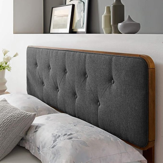 Modway MOD-6235-WAL-CHA Collins Tufted King Fabric and Wood Headboard, Walnut Charcoal