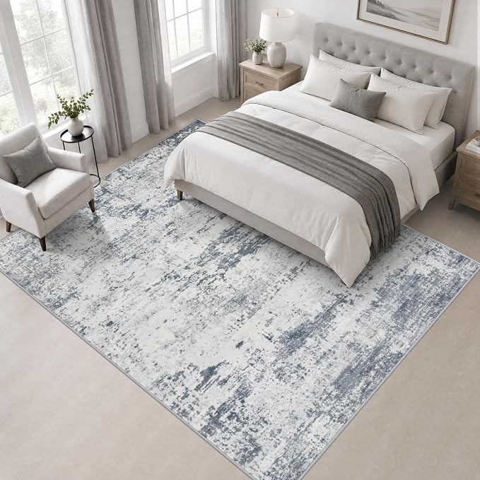 Area Rug Living Room: 4x4 Modern Washable Soft Carpet Blue Grey | For Bedroom Dining Room Farmhouse Nursery Hallway Office,Modern Abstract,Machine washable,Non-Slip,Stain Resistant,Indoor