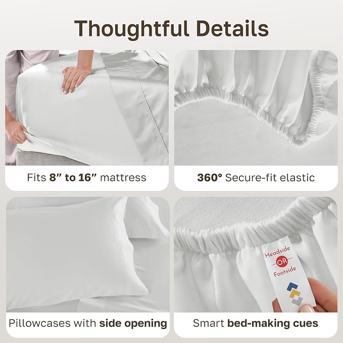 California Design Den Luxury 600 Thread Count Cotton Sheets Full Size Set | 100% Cotton Sateen Backed by Good Housekeeping Seal, Soft & Smooth, 16" Deep Pocket, All-Around Elastic - Antique Ivory Mist