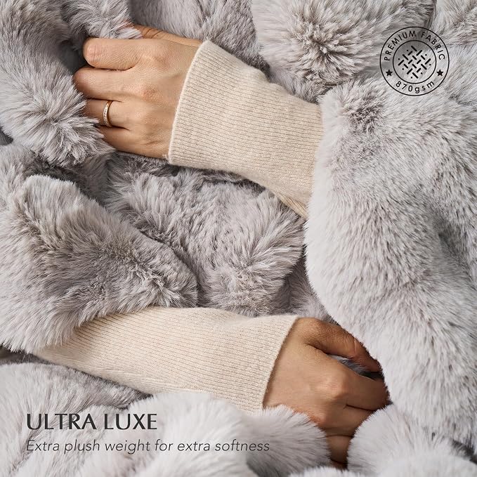 EverGrace Faux Rabbit Fur Bubble Throw Blanket, 60"x80", Taupe | Ultra Soft, Luxury Faux Rabbit Fur Throw, Thick Warm Bubble Blanket, Cozy Fluffy Reversible, for Bed, Couch, Chair, Sofa