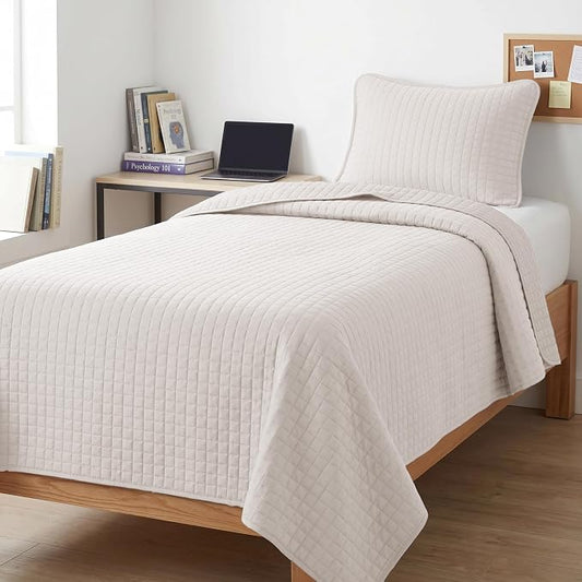 Southshore Fine Living, Inc. Twin Quilt Bedding Set, Microfiber Quilt, XL Twin Bedspread Coverlet, Pet Hair Resistant Bedding Set, Natural Beige Bedspread with Matching Pillow Sham, Natural Beige