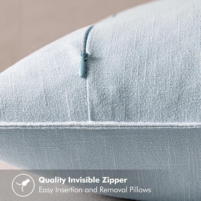 MIULEE Decorative Linen Pillow Covers 20x20 Inch Light Blue | Boho Farmhouse Neutral Couch Throw Pillows for Bed, Pack of 2 Accent Coastal Modern Pillowcases, Sofa Livingroom Home Decor