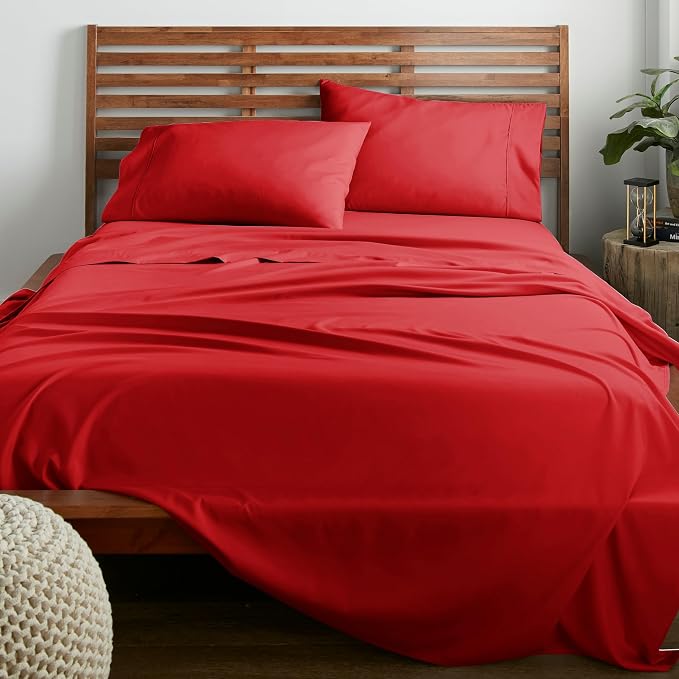 American Home Collection Queen Sheet Set - Ultra-Soft Microfiber 15-Inch Deep Pocket - Wrinkle Free and Fade Resistant (Red)