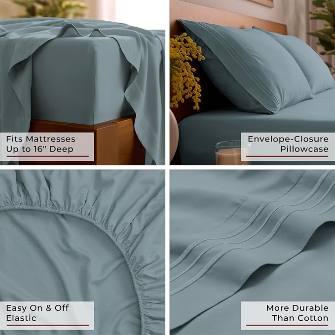 Mellanni Iconic 3-Piece, Ultra Soft Sheet Set (Twin, Spa Blue) | 10M+ Sleepers. Lab-tested: Sleeps Cool, Stays Bright, Strong, Smooth. Good Housekeeping Best Bedding, 7 yrs running.