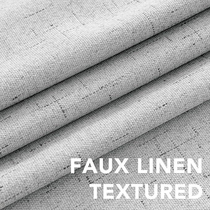 H.VERSAILTEX Linen Curtains 100% Blackout Curtains for Bedroom 90 inch Long Full Light Blocking Nature Linen Blended Window Curtains for Living Room Nickel Grommet (2 Panels, Glacier Gray)