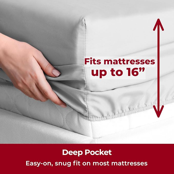 Mellanni Iconic 5-Piece, Ultra Soft Sheet Set (Split King, Light Gray) | 10M+ Sleepers. Lab-tested: Sleeps Cool, Stays Bright, Strong, Smooth. Good Housekeeping Best Bedding, 7 yrs running.