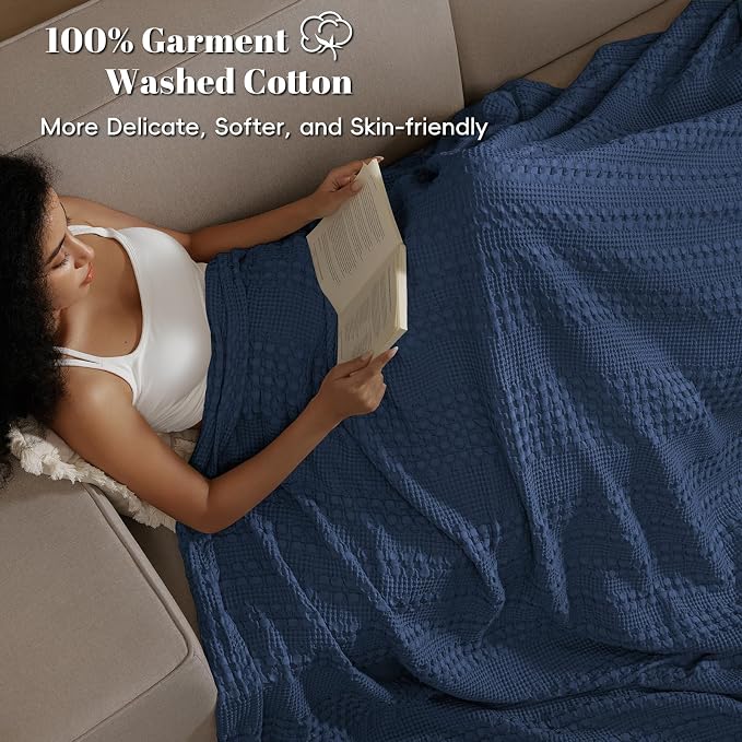 PHF 100% Cotton Waffle Weave Blanket Oversized King for Bed 120"x120"- Giant Big Lightweight Blanket 10'x10' for Bed Sofa - Aesthetic Extra Large Washed Cotton Soft Blanket - Black | Pre-Washed Soft Cotton Comfor, Extra Large 10'x10' Blanket, Giant Big...