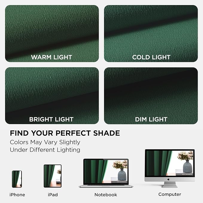 Joydeco Blackout Curtains 84 Inchs Long 52 Wide Black Out Curtains 2 Panels, Thermal Insulated Long Curtain& Drapes Room Darkening Grommet Drapes for Living Bedroom Window (W52 x L84 Inch, Dark Green)