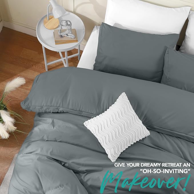 Utopia Bedding Duvet Cover Set with Pillowcases - 3 Pieces Bedding Duvet Cover with Zipper Closure - 1 Duvet Cover with 2 Pillowcases - Soft Brushed Microfiber (Queen, Grey)